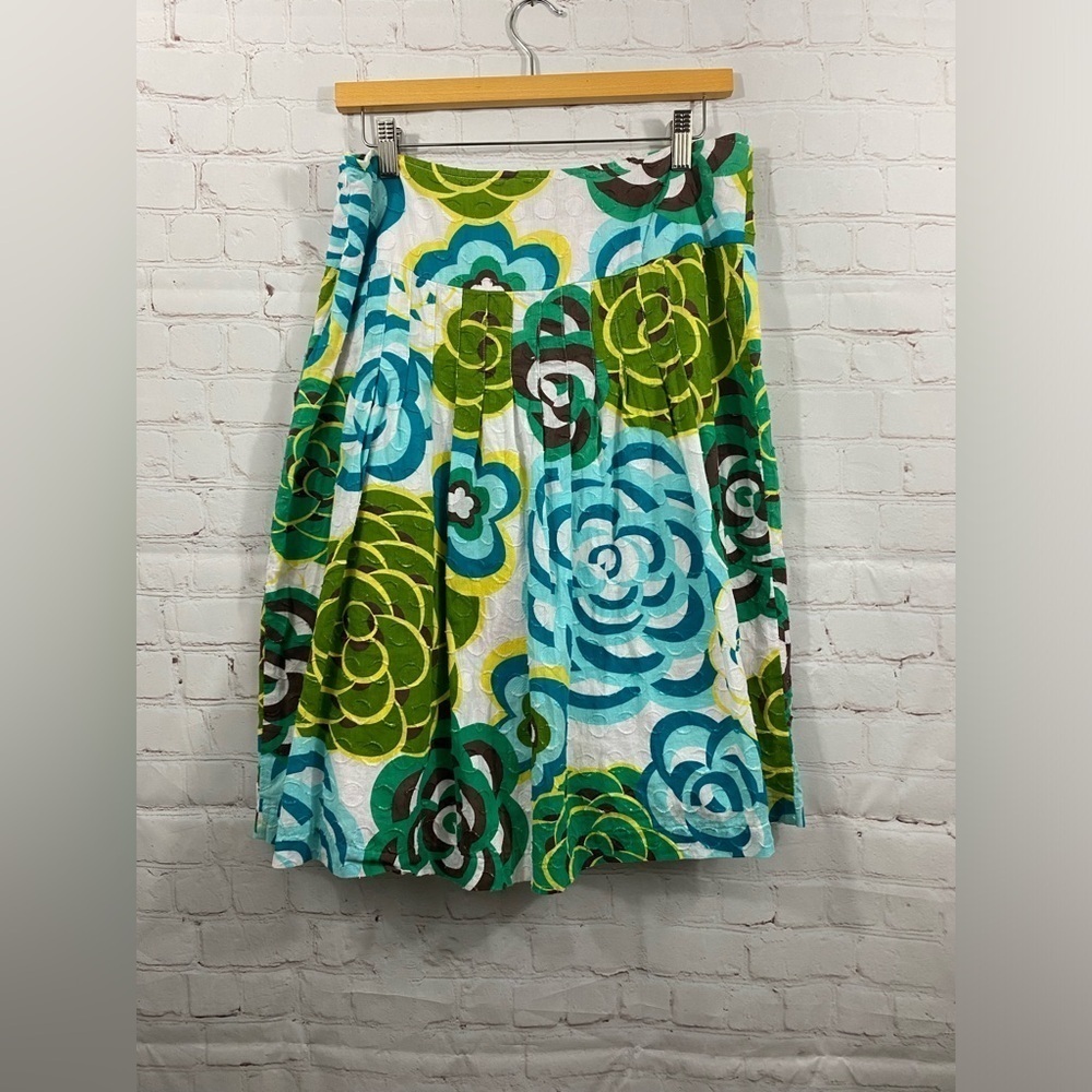John Paul Richards Women Size Medium Wide Waistband Pleaded Artsy Floral Skirt